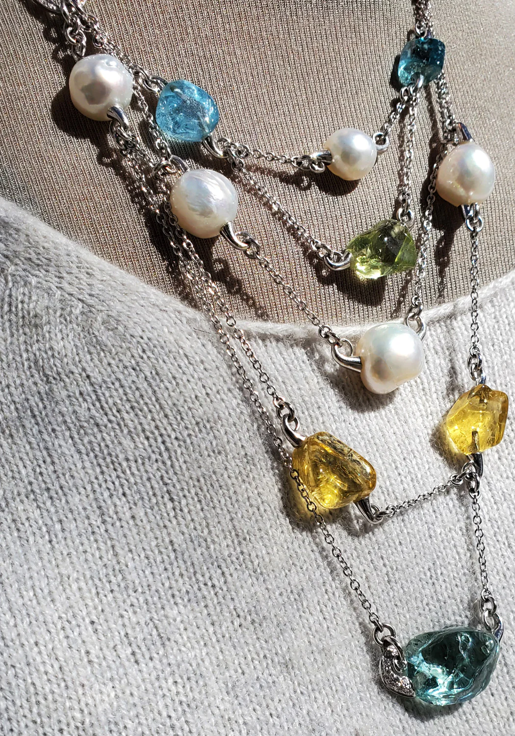 One of a Kind South Sea Pearl Beryl Layered Necklace