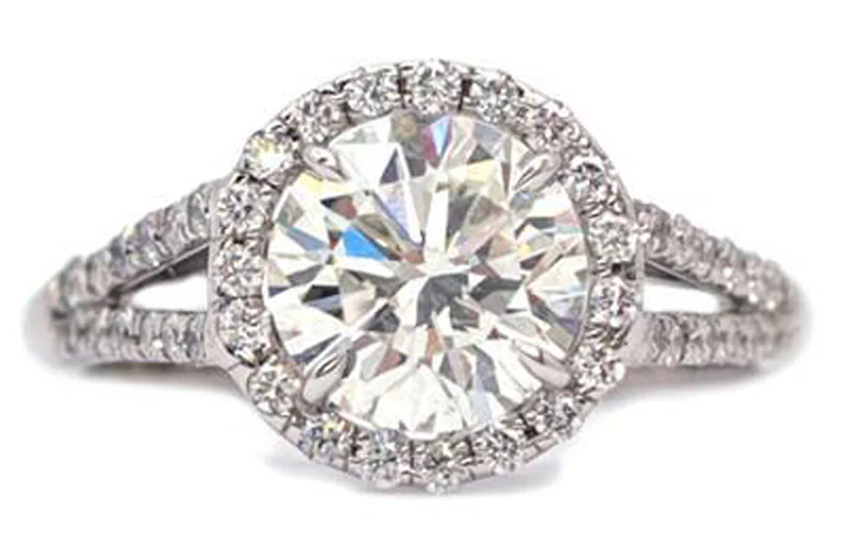 Oster Collection 18KWG Split-Shank Halo Round Diamond Engagement Ring