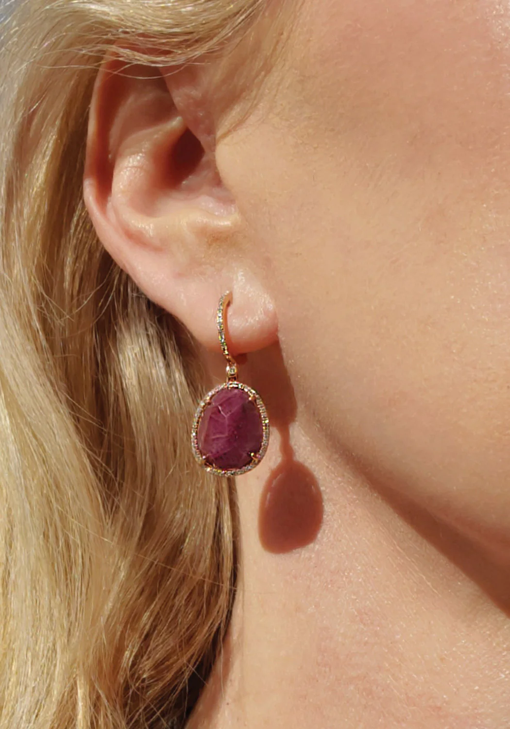 14KYG Ruby Diamond Dangle Earrings