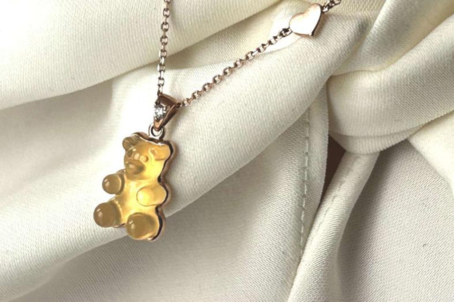 Beauregard 18KRG Lemon Quartz Gemmy Bear Pendant Necklace