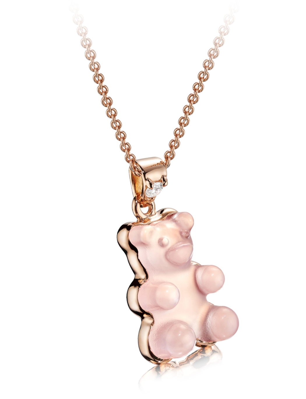 Beauregard 18KRG Pink Quartz Gemmy Bear Pendant Necklace