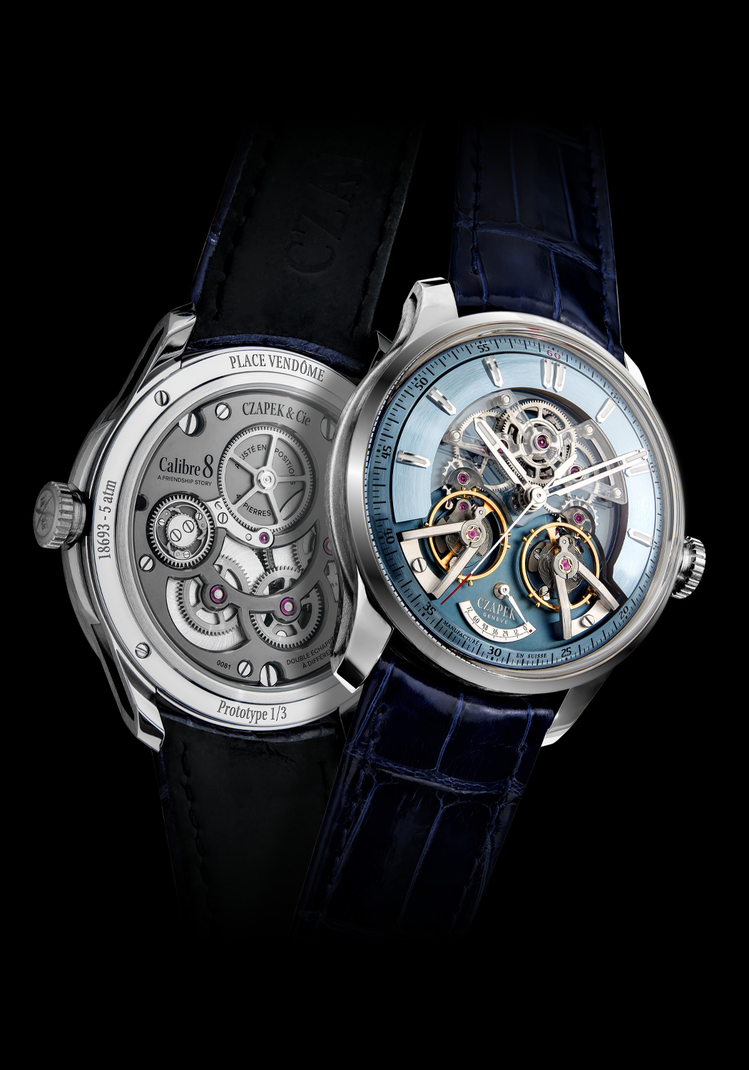 Front & back of the Czapek Place Vendôme Complicite Glacier Blue