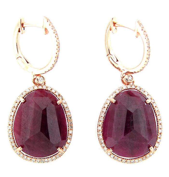 Dilamani Designs 14KRG Diamond Ruby Dangle Earrings
