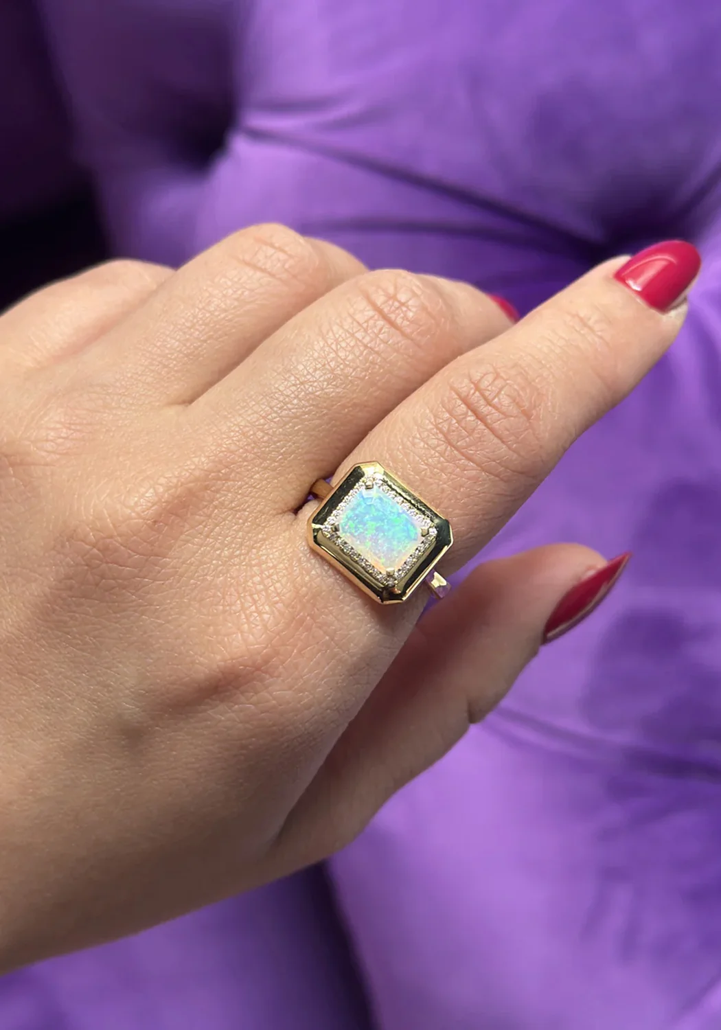 Goshwara Classics Diamond Emerald Cut Opal Ring